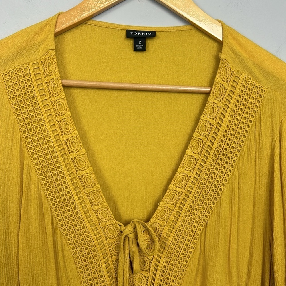 TORRID Babydoll Gauze Crochet Trim Lace-Up Top Sz 2X - Picture 6 of 13